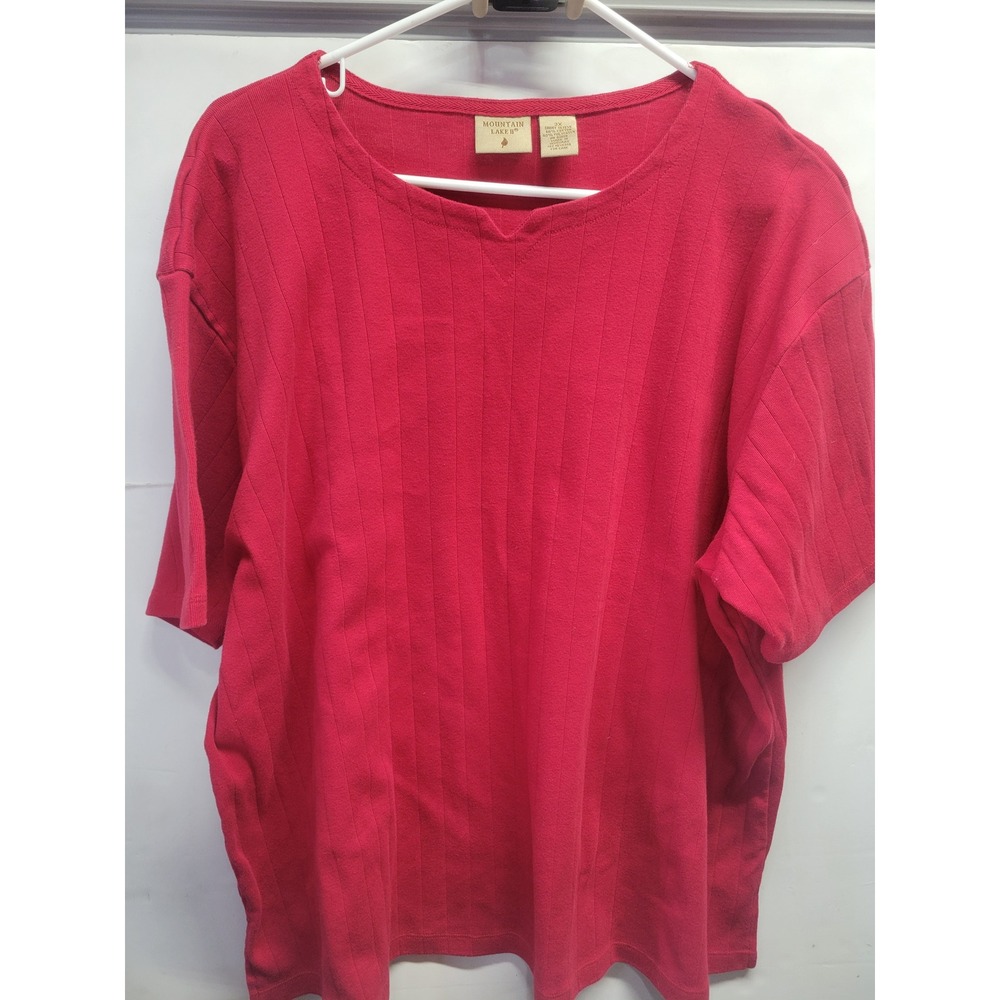 Mountain Lake II Red Ribbed Short Sleeve Notched Neck Top Plus Size 3X‎ Casual